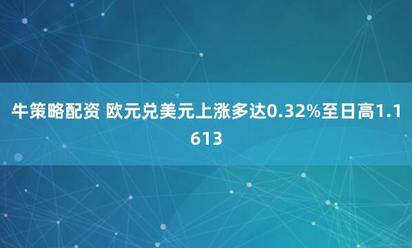 牛策略配资 欧元兑美元上涨多达0.32%至日高1.1613